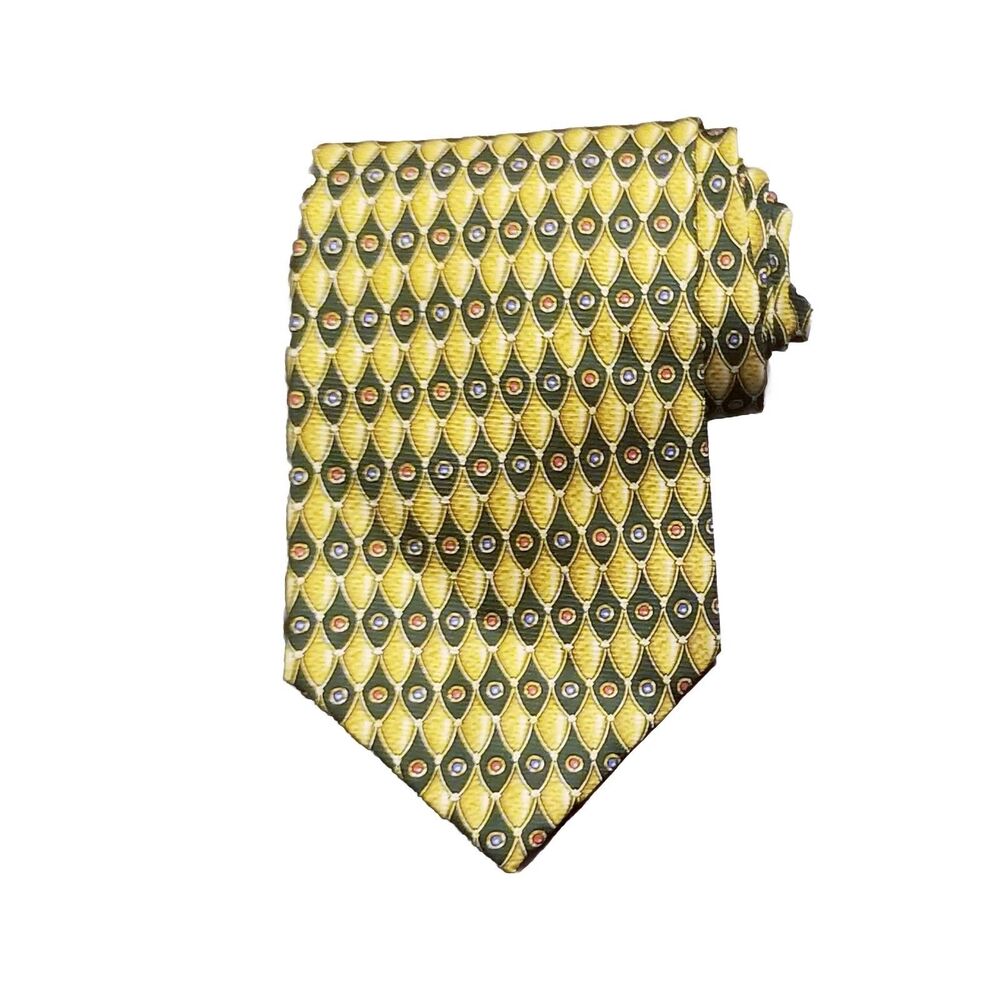 Burberrys Tie Necktie Men Silk Gold Diamond Geometic USA Made 4" Wide 55" Long